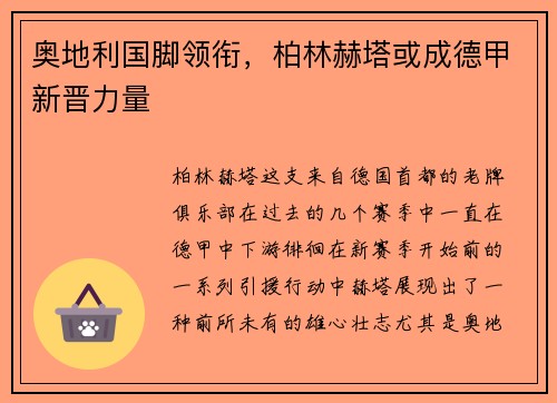 奥地利国脚领衔，柏林赫塔或成德甲新晋力量